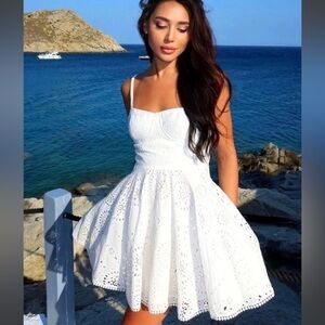 NWT ZARA OPENWORK EMBROIDERED EYELET Mini DRESS White Medium